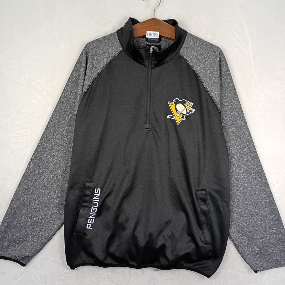 NHL Pittsburgh Penguins Pullover Mens XXL Black Grey 1/4 Zip Active Sports Gear